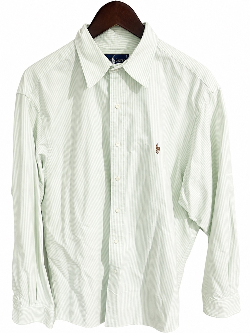Ralph Lauren Men’s Light Green Stripe Button-Down Shirt Preppy